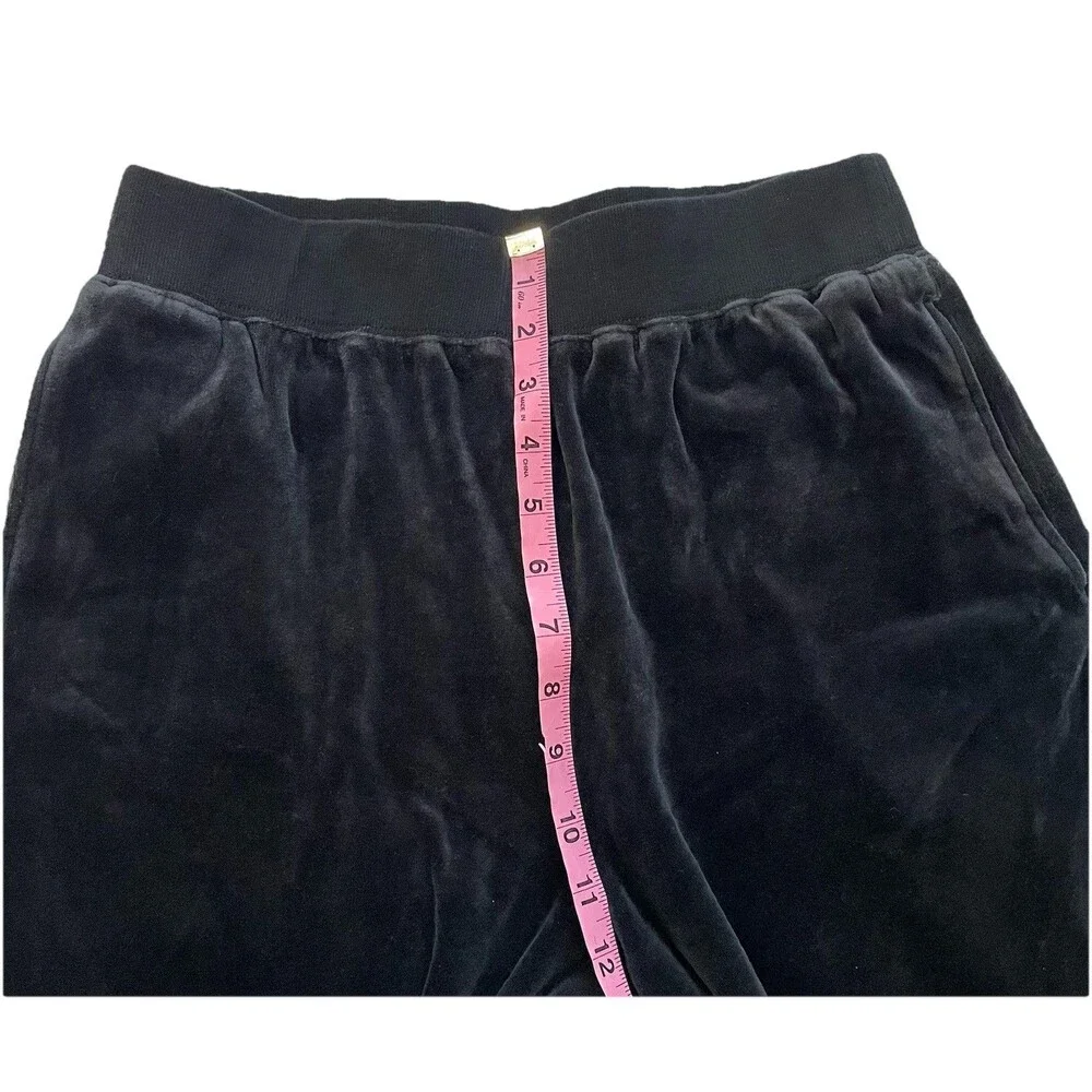 City Hearts Velour Lounge Pants Women’s Black Y2K Pull On Wide Leg M Pockets